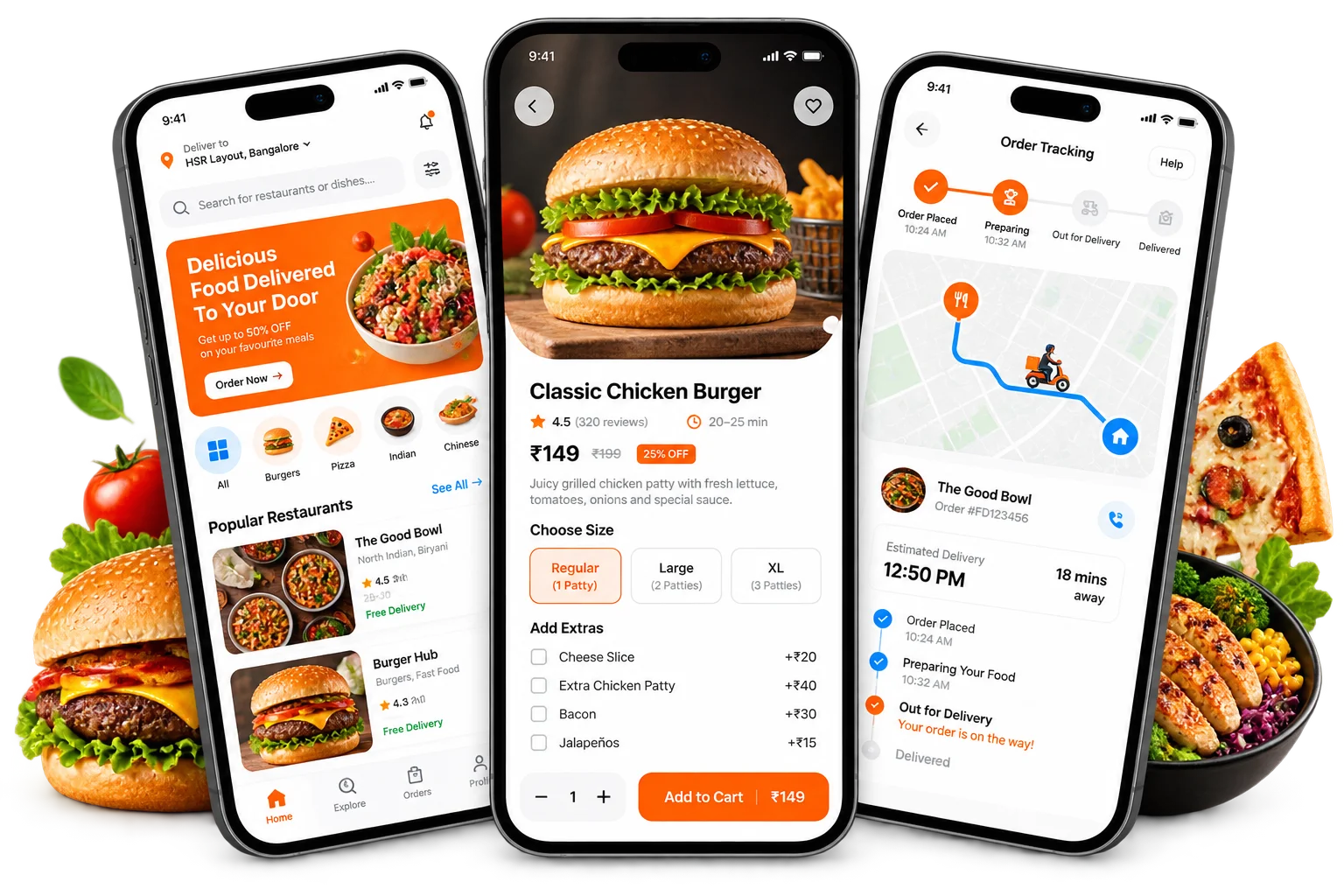 Food delivery app interface and ordering experience