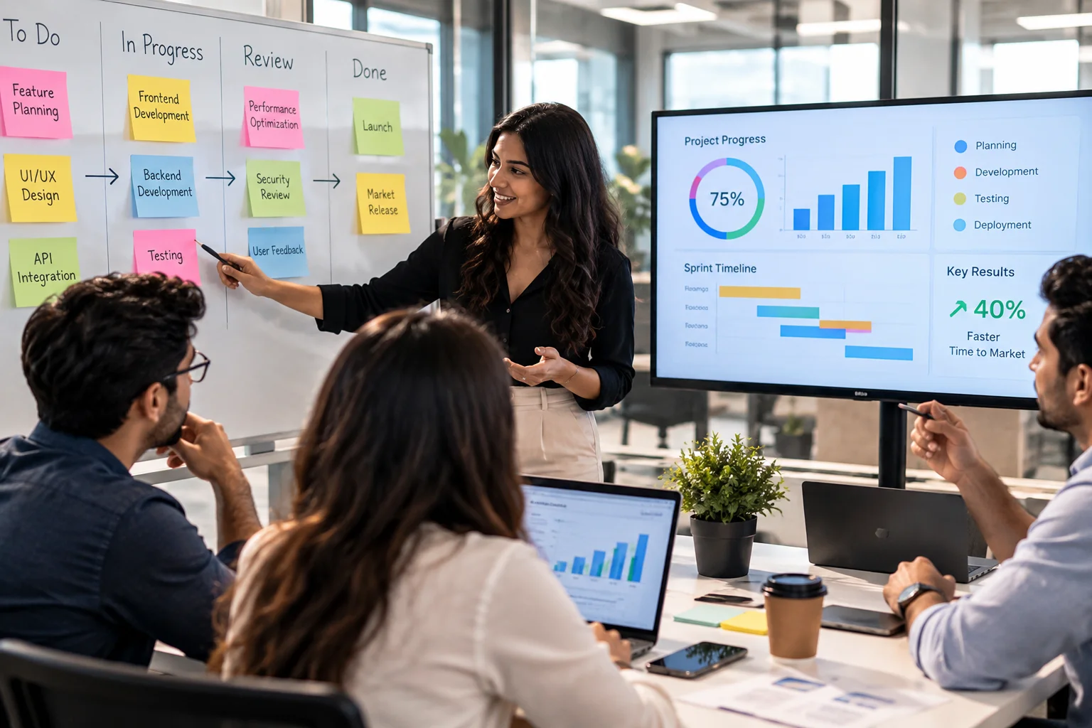 Agile FinTech app development planning with iterative design, testing and release stages