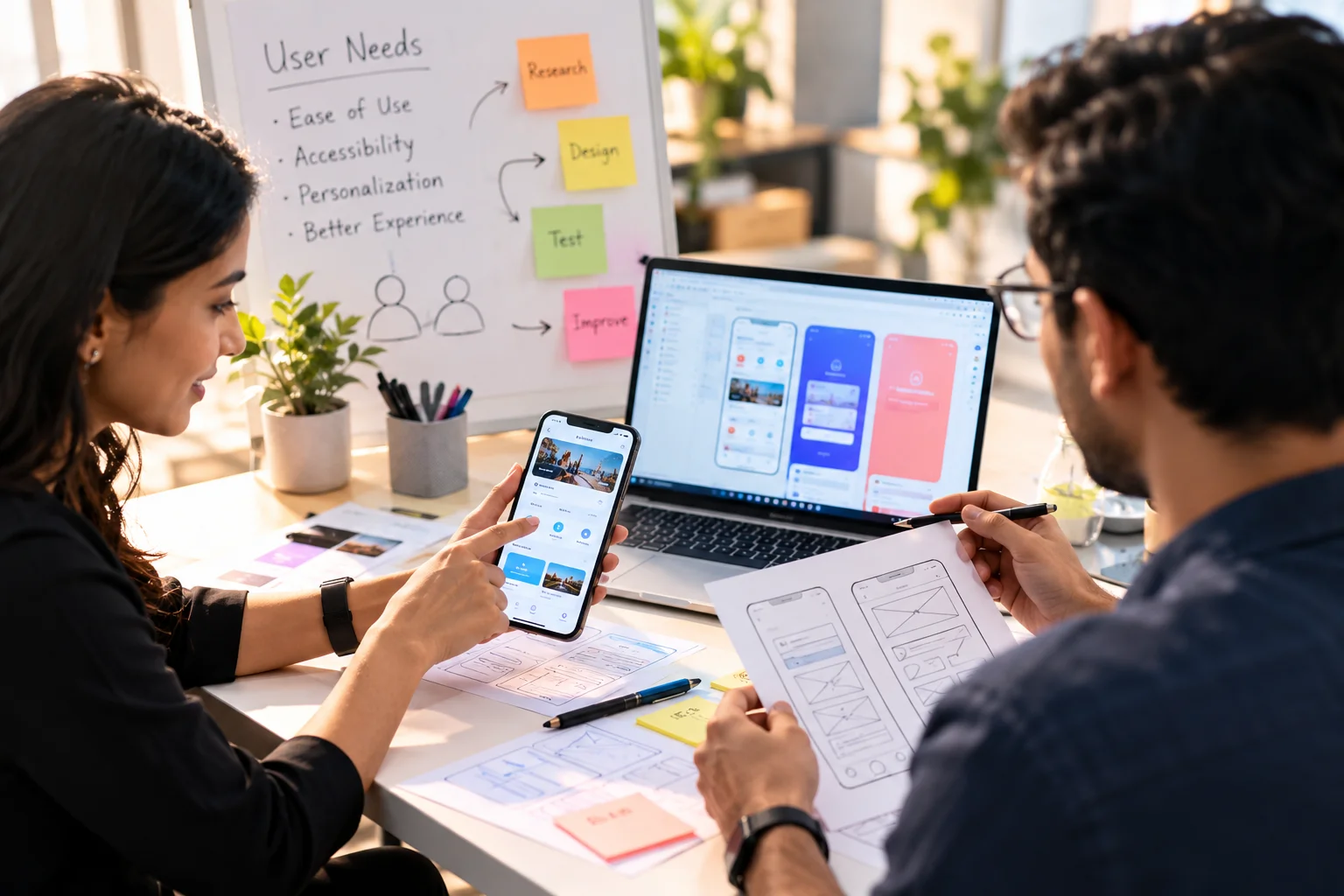 FinTech app user-centric design with professionals creating intuitive financial application interfaces