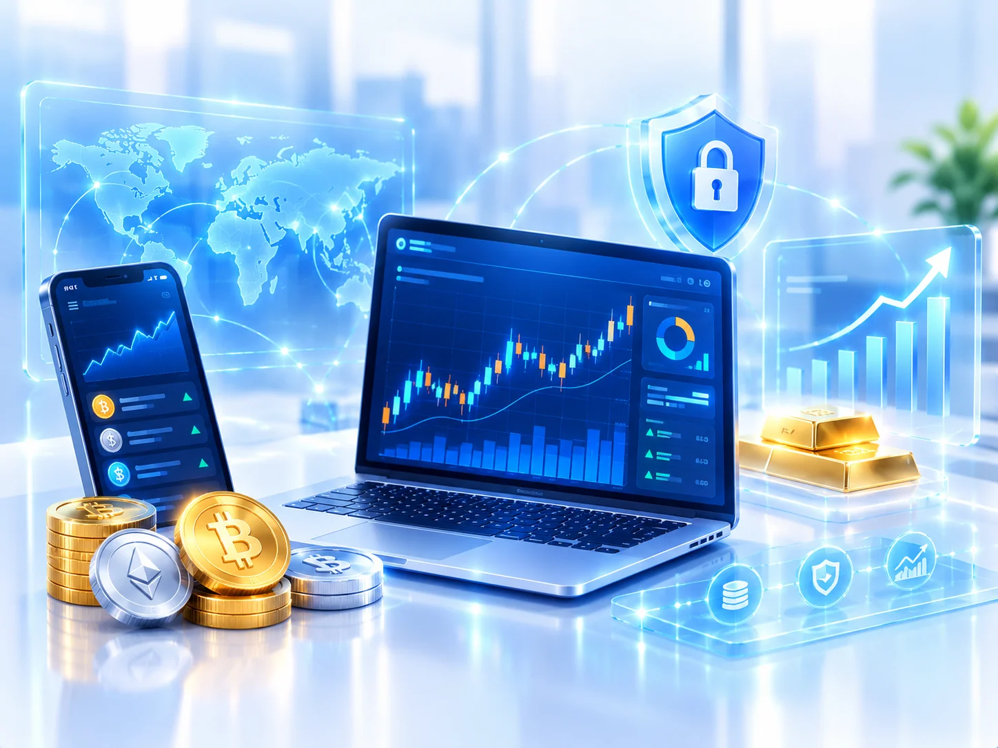 Financial trading platform with real-time market analytics and cybersecurity protection