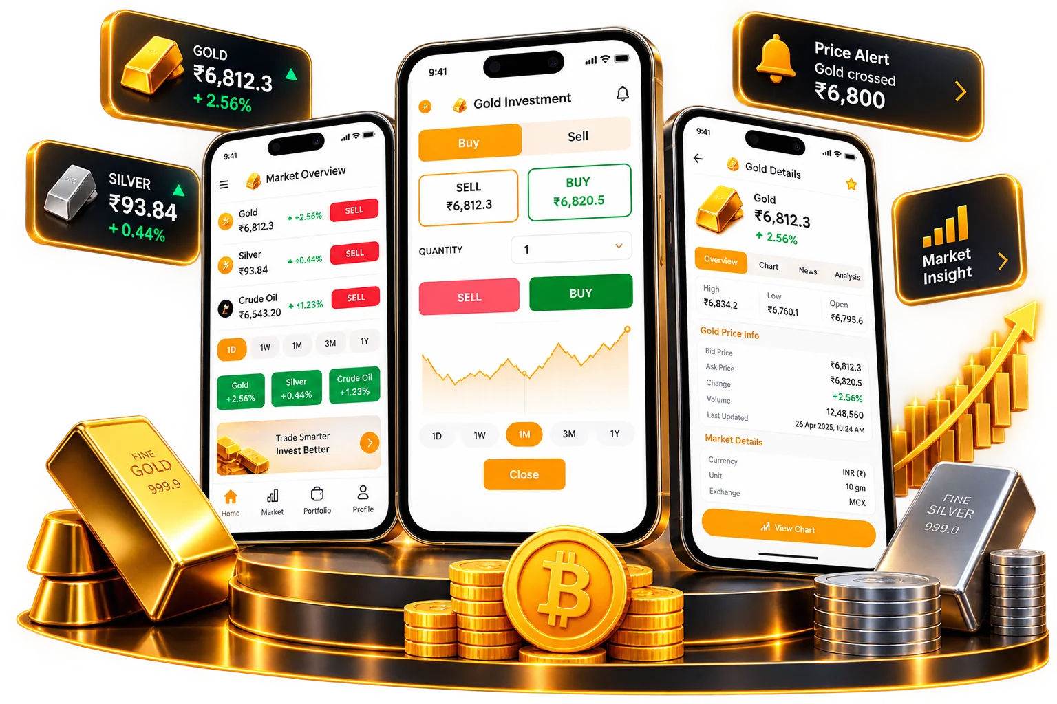 Live Rate for Gold and Silver app screens