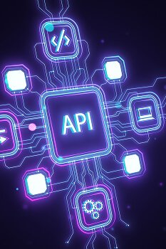 api-technology-concept-with-icons-neon-blue-background-3d-rendering