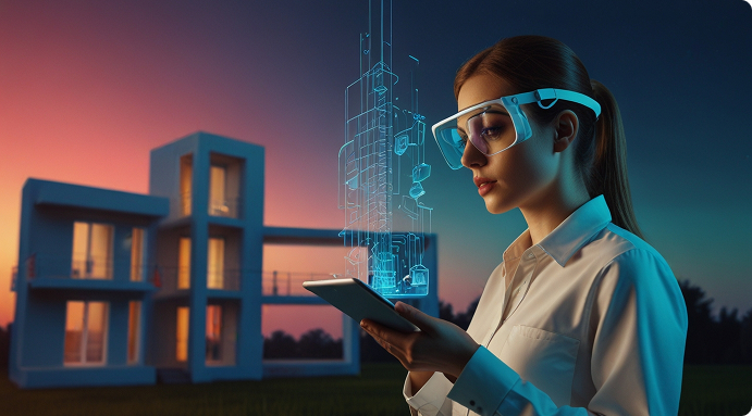 female-engineer-showcases-model-house-tablet-with-digital-3d-technology