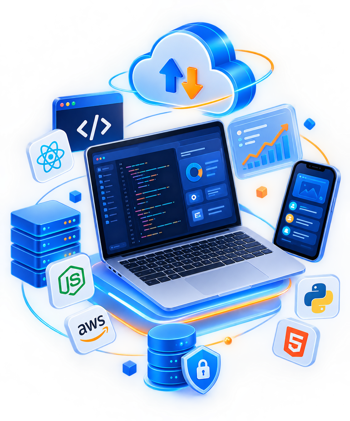 Cloud development workstation with laptop, mobile app and code